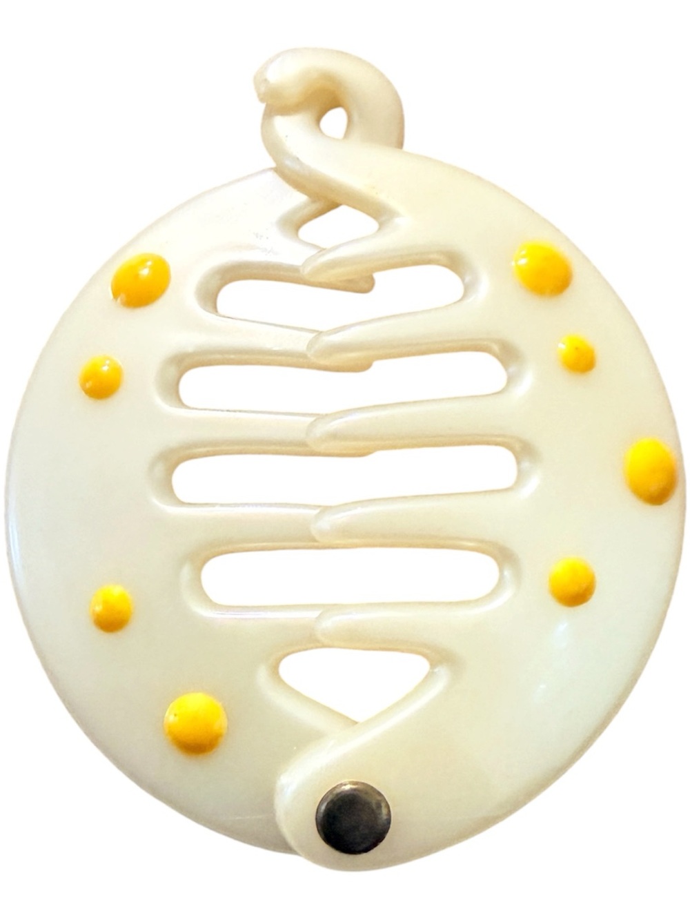 Vintage French Round Hair Claw with Yellow Polka Dots, French Hair Clip, Unworn